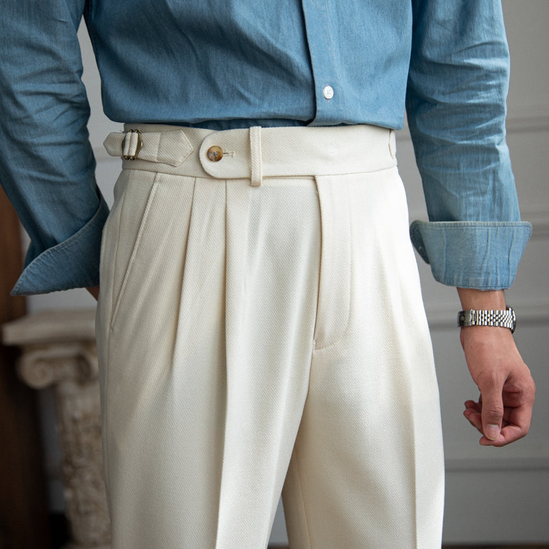 Pantalon texturé à double pli en mélange de laine de Londres