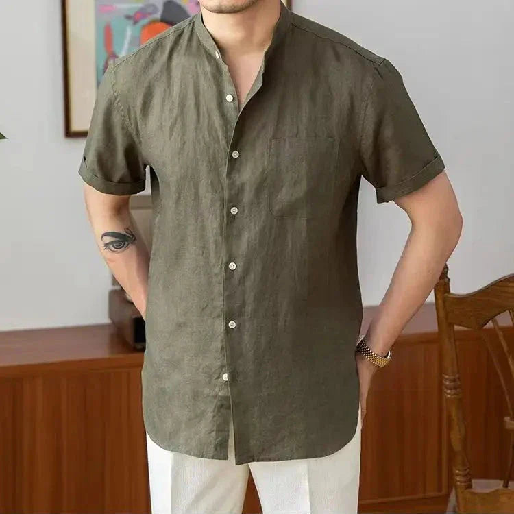 Chemise en lin à col mao — manches longues