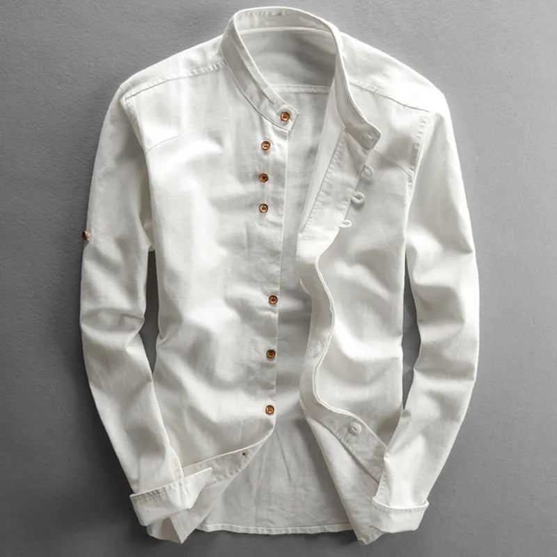Chemise en lin Kenji Grandad-Collar