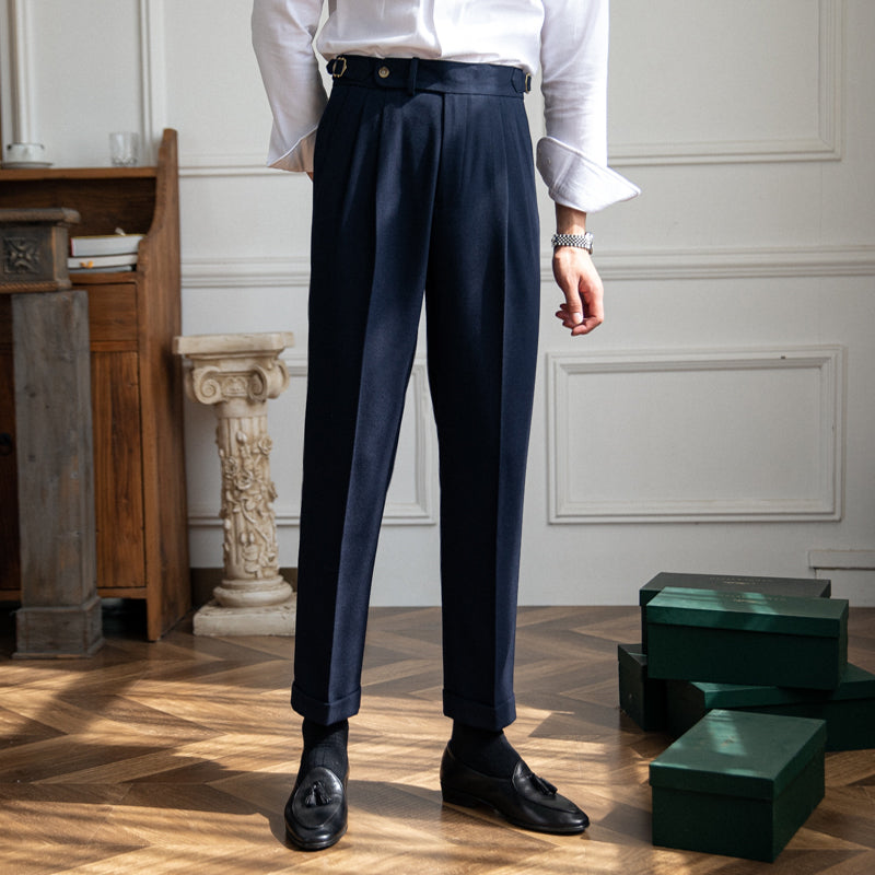 Pantalon texturé à double pli en mélange de laine de Londres