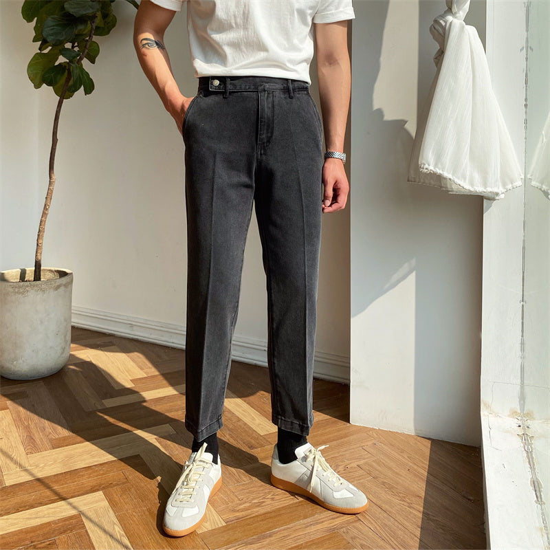 Jean en denim à plis simples