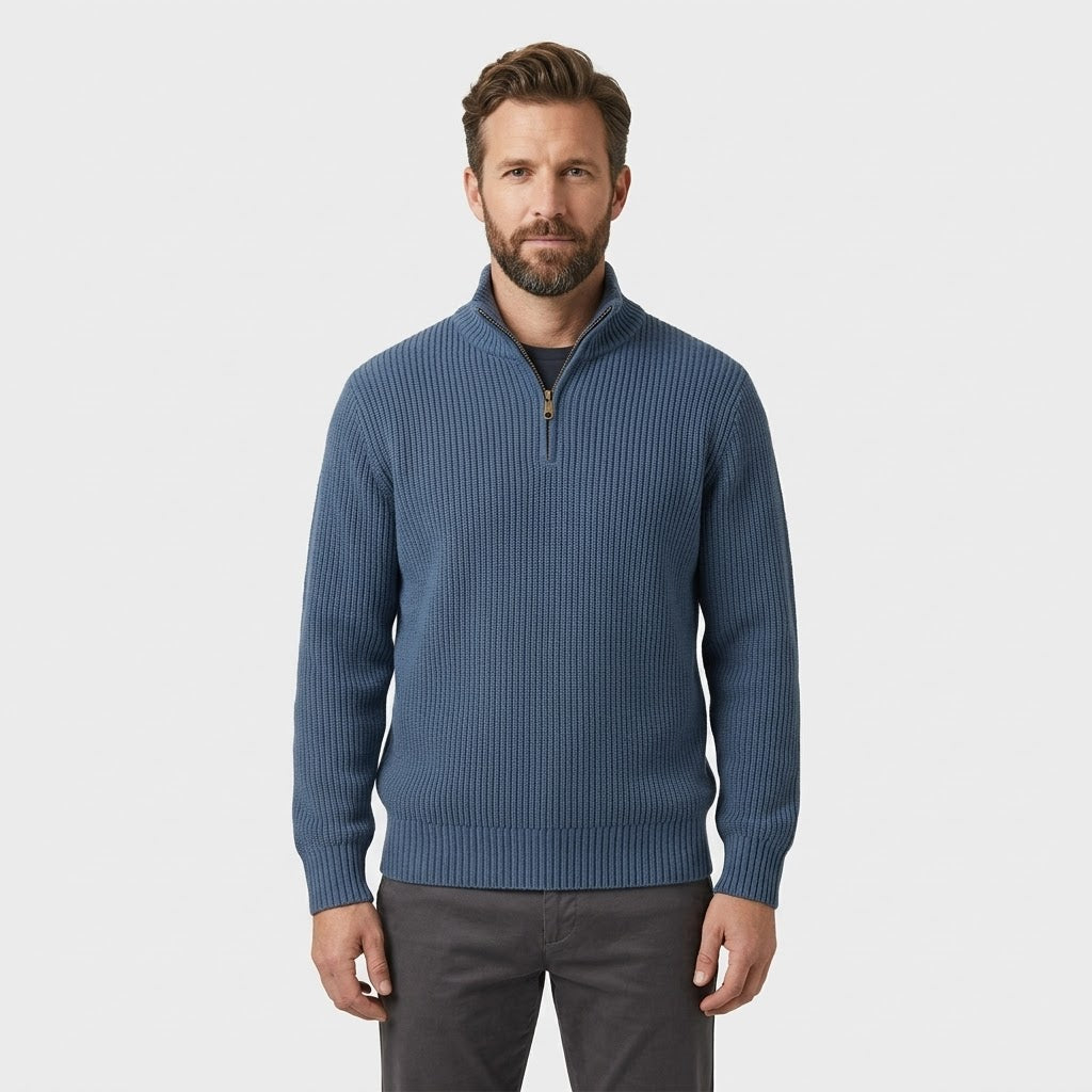 Klassischer Highland-Pullover mit Viertel-Reißverschluss
