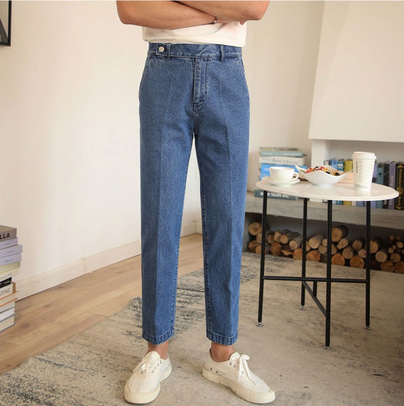 Jean en denim à plis simples