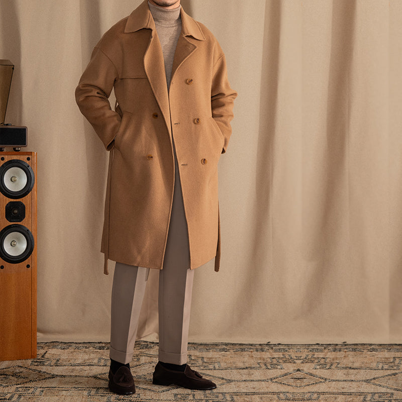Manteau ceinturé à double boutonnage en mélange de laine Firenze