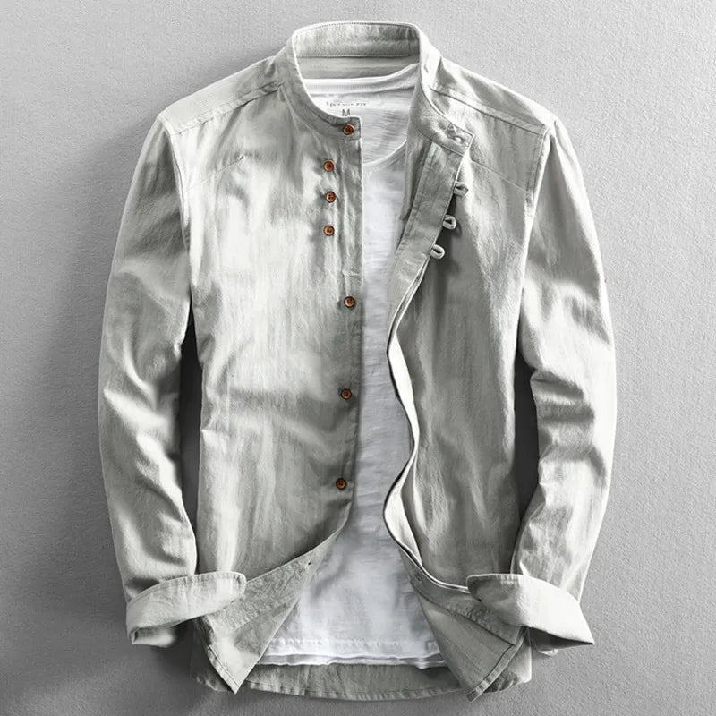 Chemise en lin Kenji Grandad-Collar