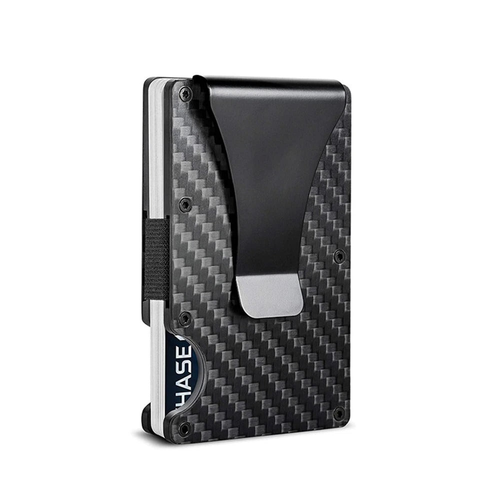Porte-cartes RFID en fibre de carbone pour hommes et femmes - Portefeuille mince et minimaliste, portefeuille intelligent mini Red Magic