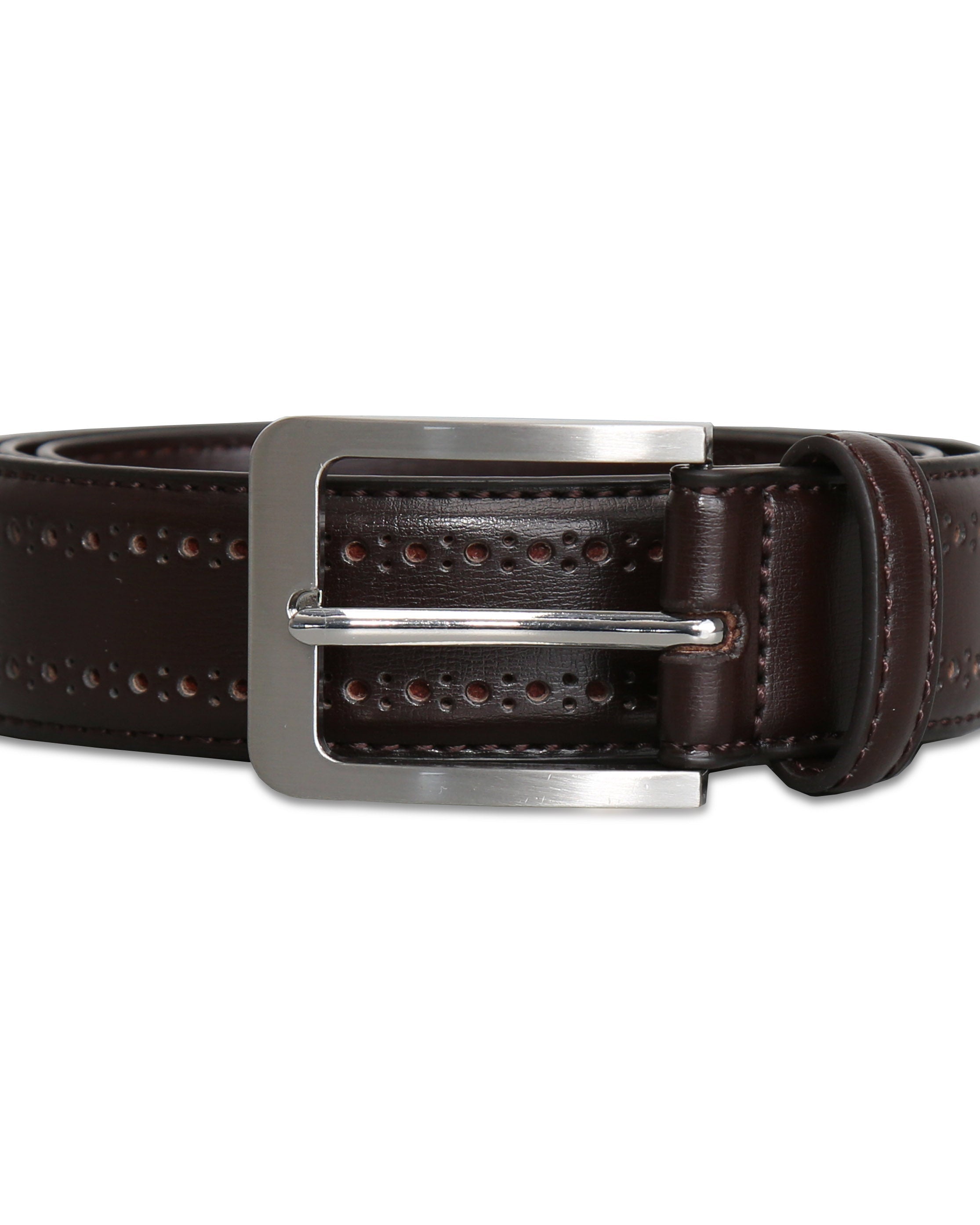 Ceinture en cuir perforé - Marron foncé