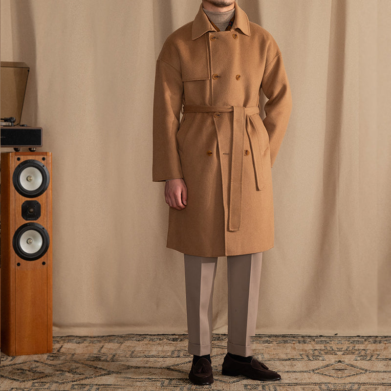 Manteau ceinturé à double boutonnage en mélange de laine Firenze