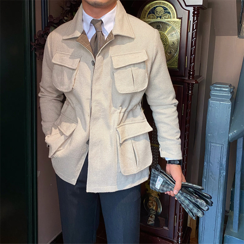 Veste en laine à motif pied-de-poule doublée