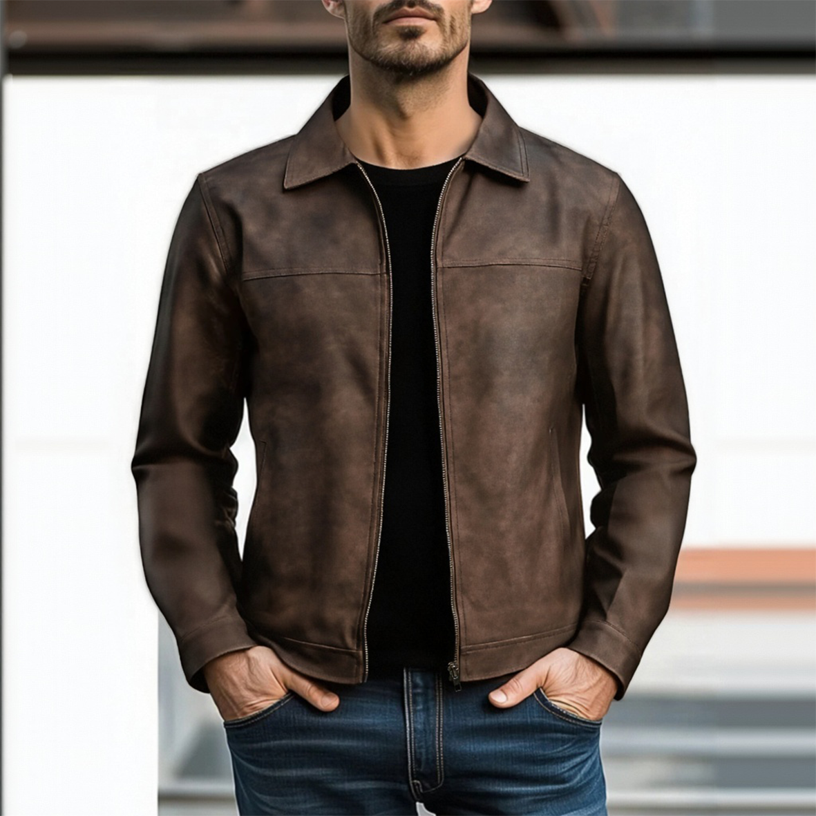 Men's Classic Fashion Zipper Leather Jacket