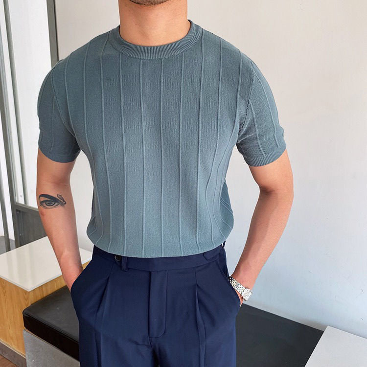 T-shirt classique en maille à rayures plissées