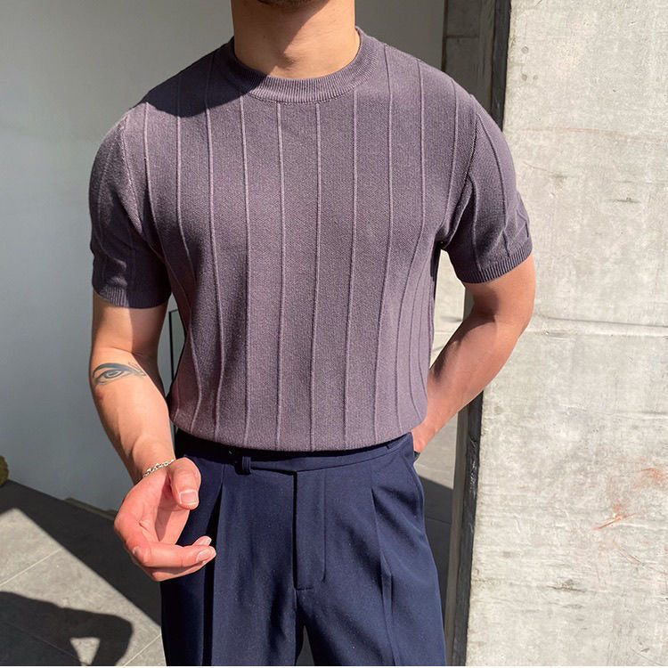 T-shirt classique en maille à rayures plissées