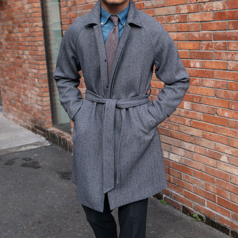 Manteau ceinturé en mélange de laine à chevrons Milano
