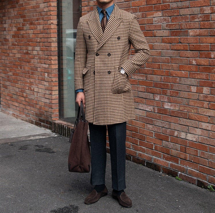Manteau croisé à motif pied-de-poule vintage Holmes