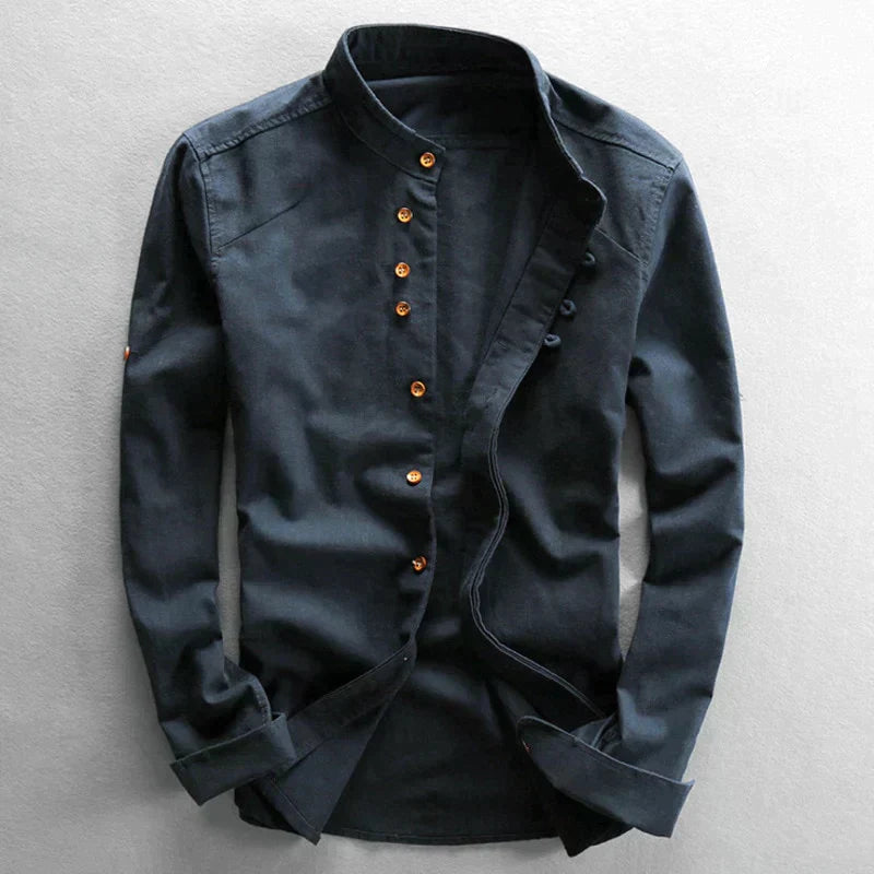 Chemise en lin Kenji Grandad-Collar