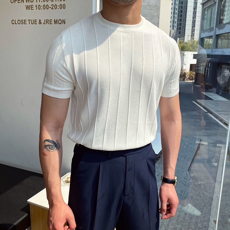 T-shirt classique en maille à rayures plissées