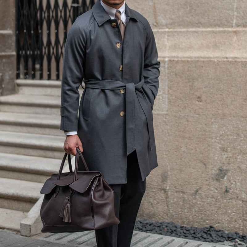 Manteau trench ceinturé en mélange de laine Roma