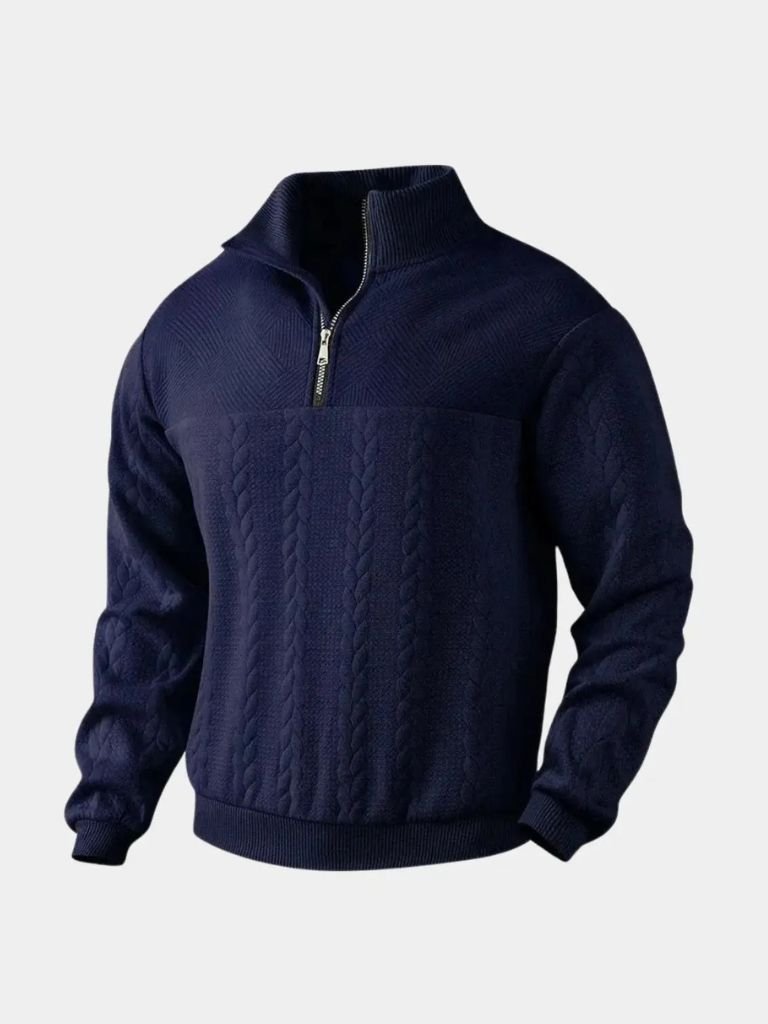 Wesentlicher Henley Pullover mit Viertel-Reißverschluss - Fayymont Co