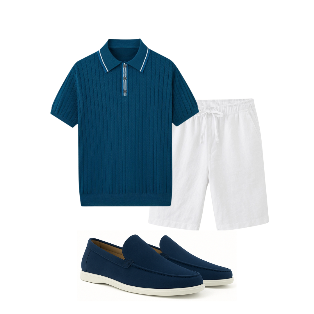 Sorrento Mitternachts-Ensemble – 3-teiliges Marine- und Leinen-Set