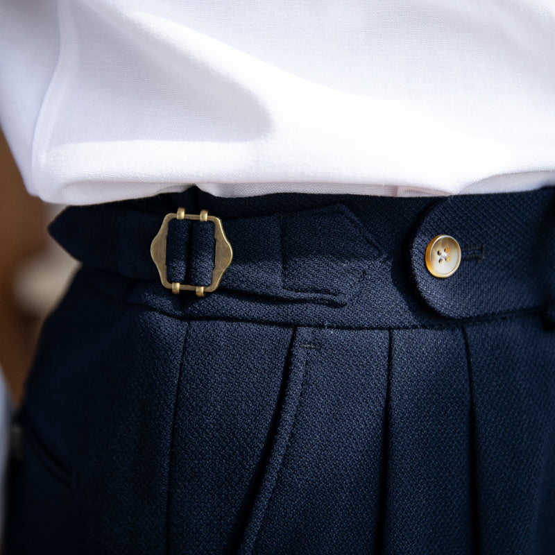 Pantalon texturé à double pli en mélange de laine de Londres
