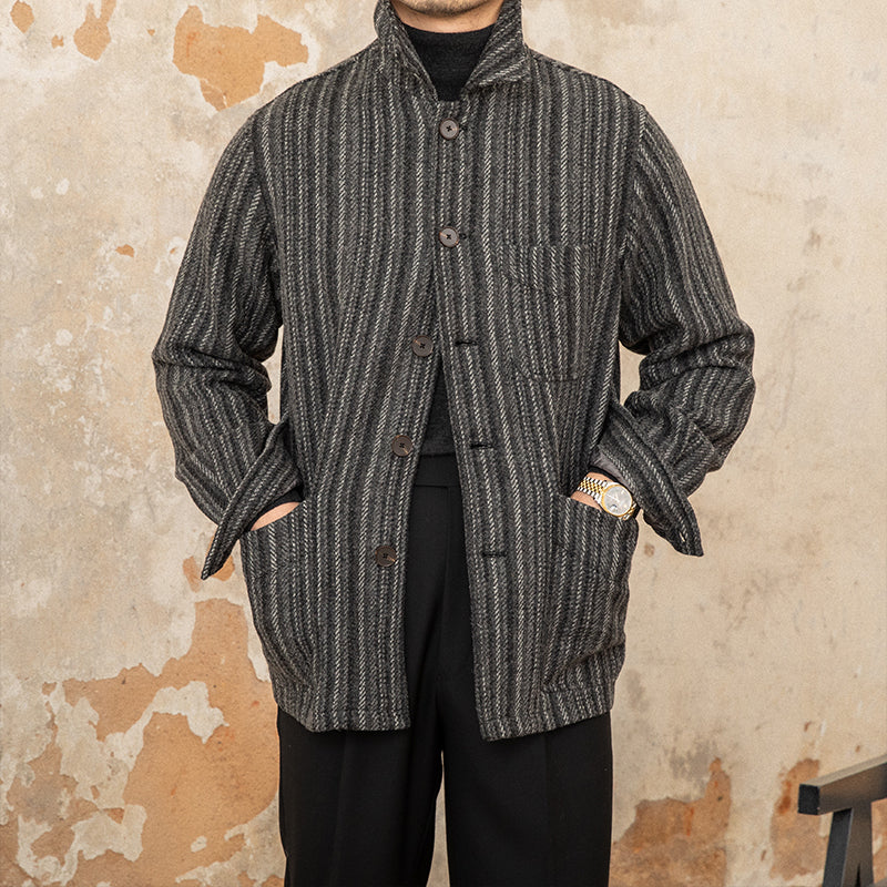 Veste-chemise de travail en mélange de laine à rayures chevrons Parma