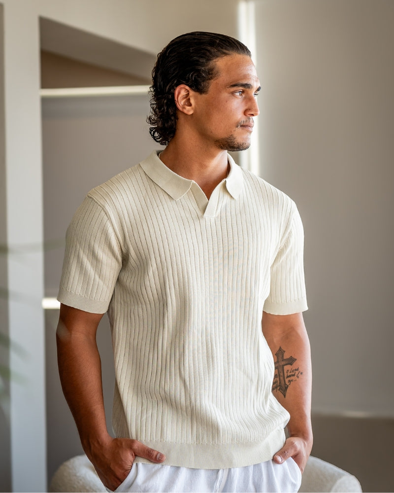Polo en maille côtelée – Mérinos fin