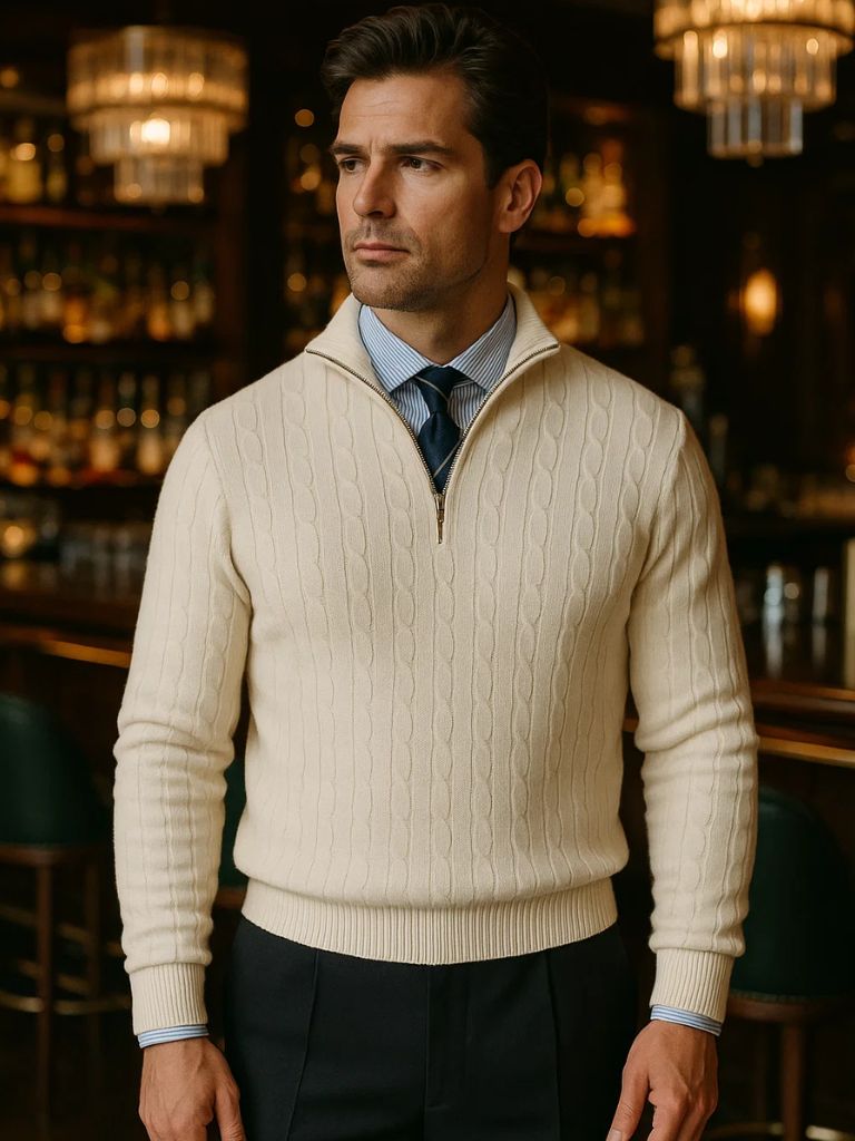 Premium Cable-Knit Zip Neck Sweater - Fayymont Co