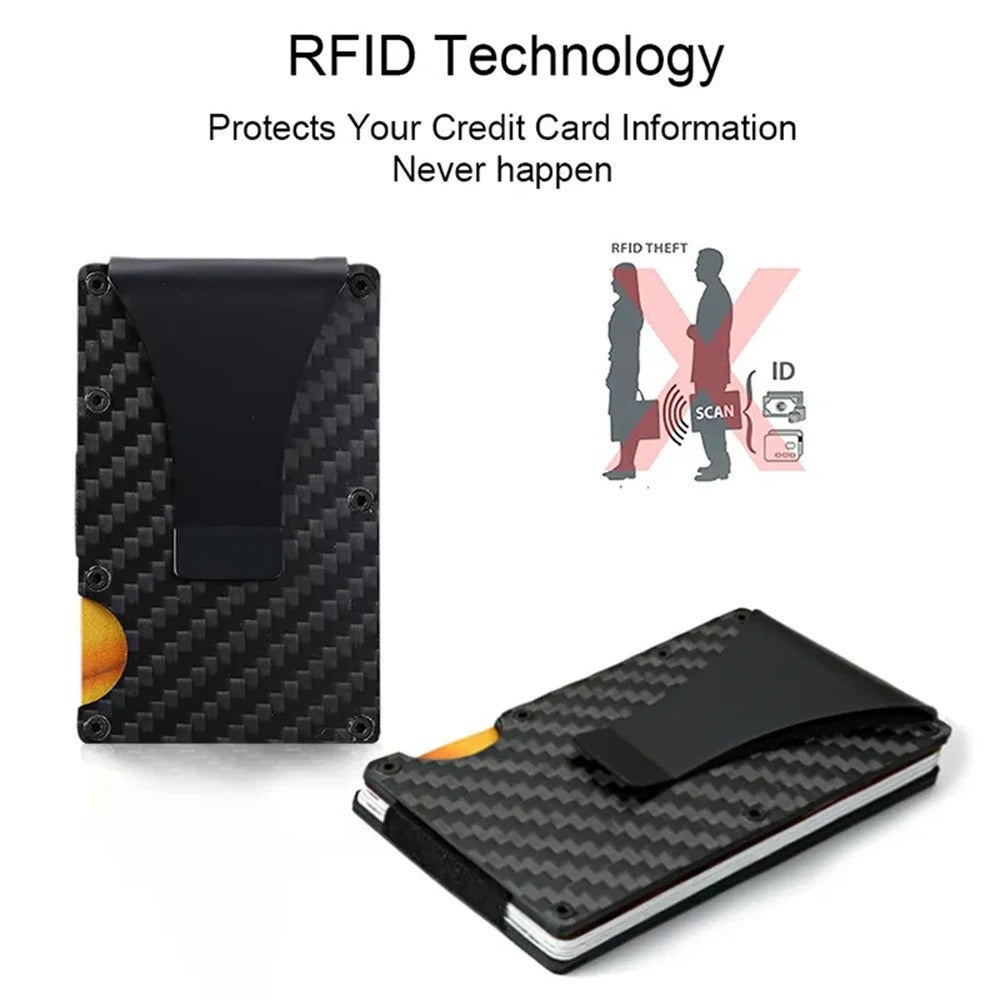 Porte-cartes RFID en fibre de carbone pour hommes et femmes - Portefeuille mince et minimaliste, portefeuille intelligent mini Red Magic