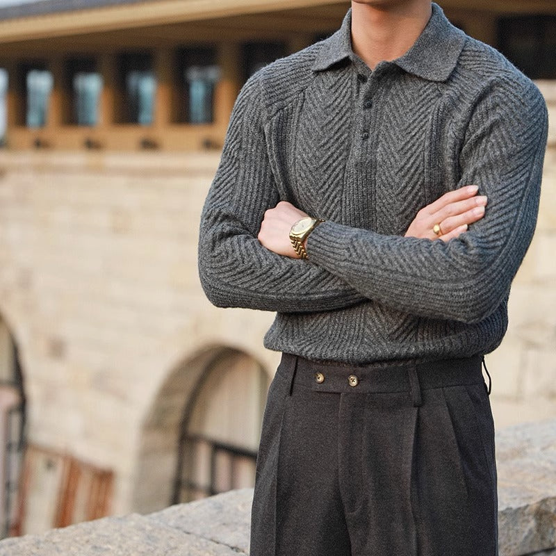 Polo à manches longues en maille avec motif géométrique