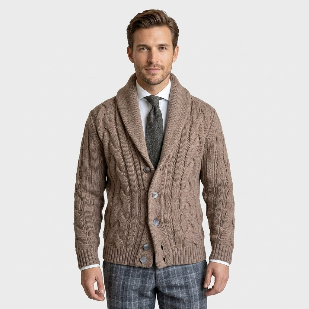 Kevin | Men's Shawl Collar Cable Knit Sweater