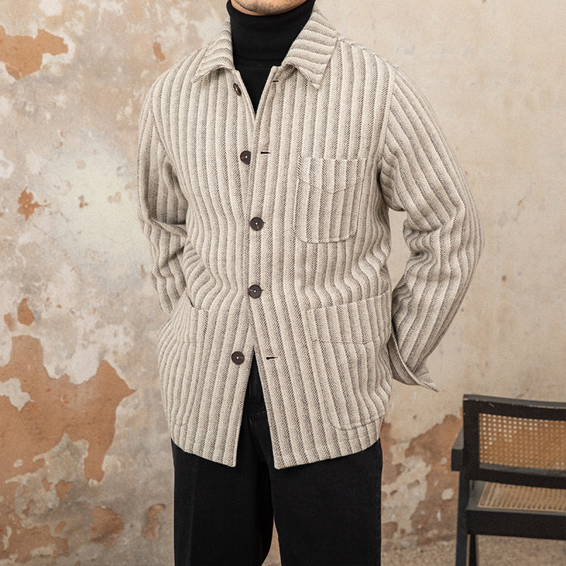 Veste-chemise de travail en mélange de laine à rayures chevrons Parma