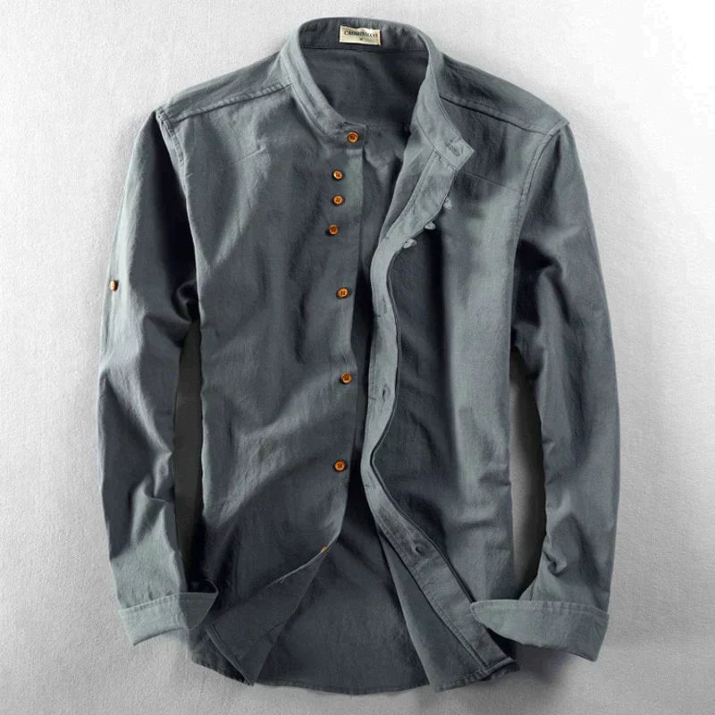 Chemise en lin Kenji Grandad-Collar