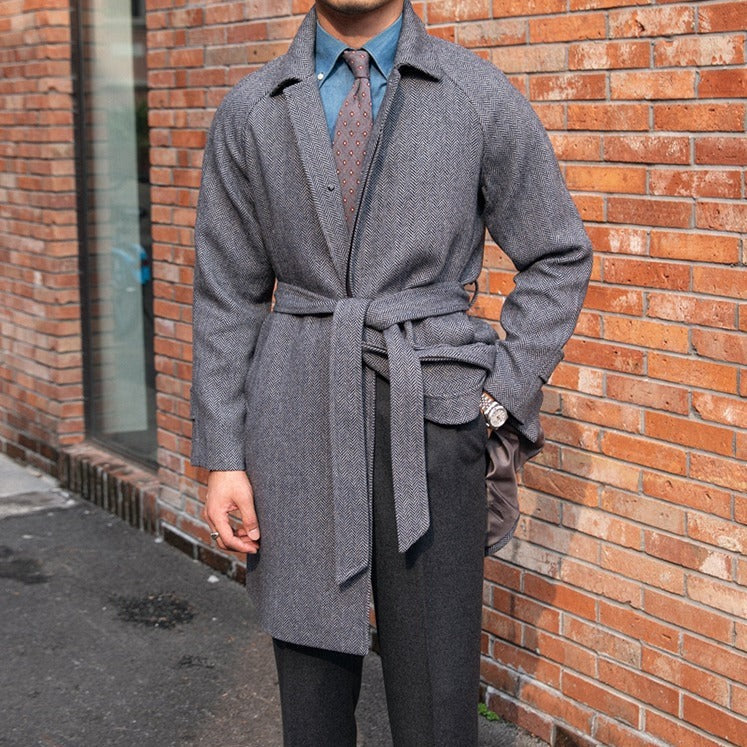 Manteau ceinturé en mélange de laine à chevrons Milano