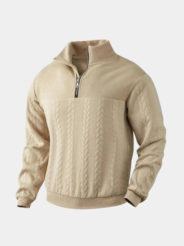 Wesentlicher Henley Pullover mit Viertel-Reißverschluss - Fayymont Co