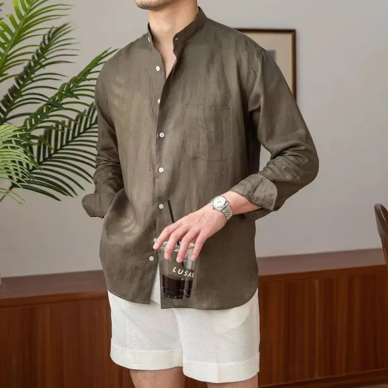Chemise en lin à col mao — manches longues