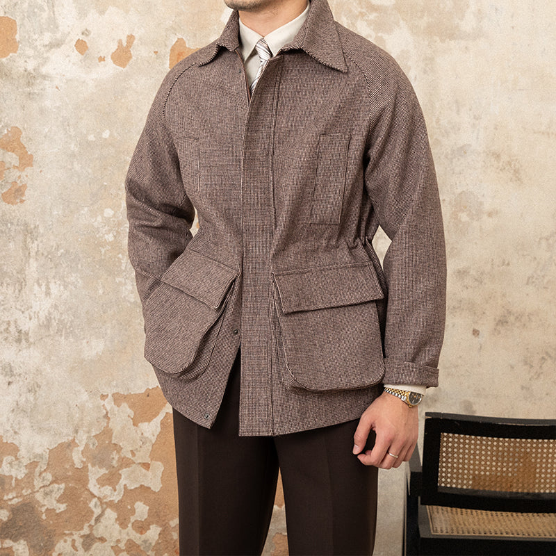 Manteau Car en Laine Mélangée Enzo à Motif Pied-de-Poule