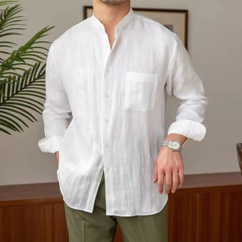 Chemise en lin à col mao — manches longues