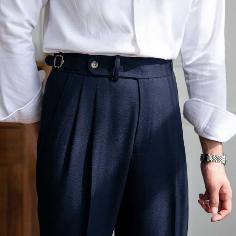 Pantalon texturé à double pli en mélange de laine de Londres