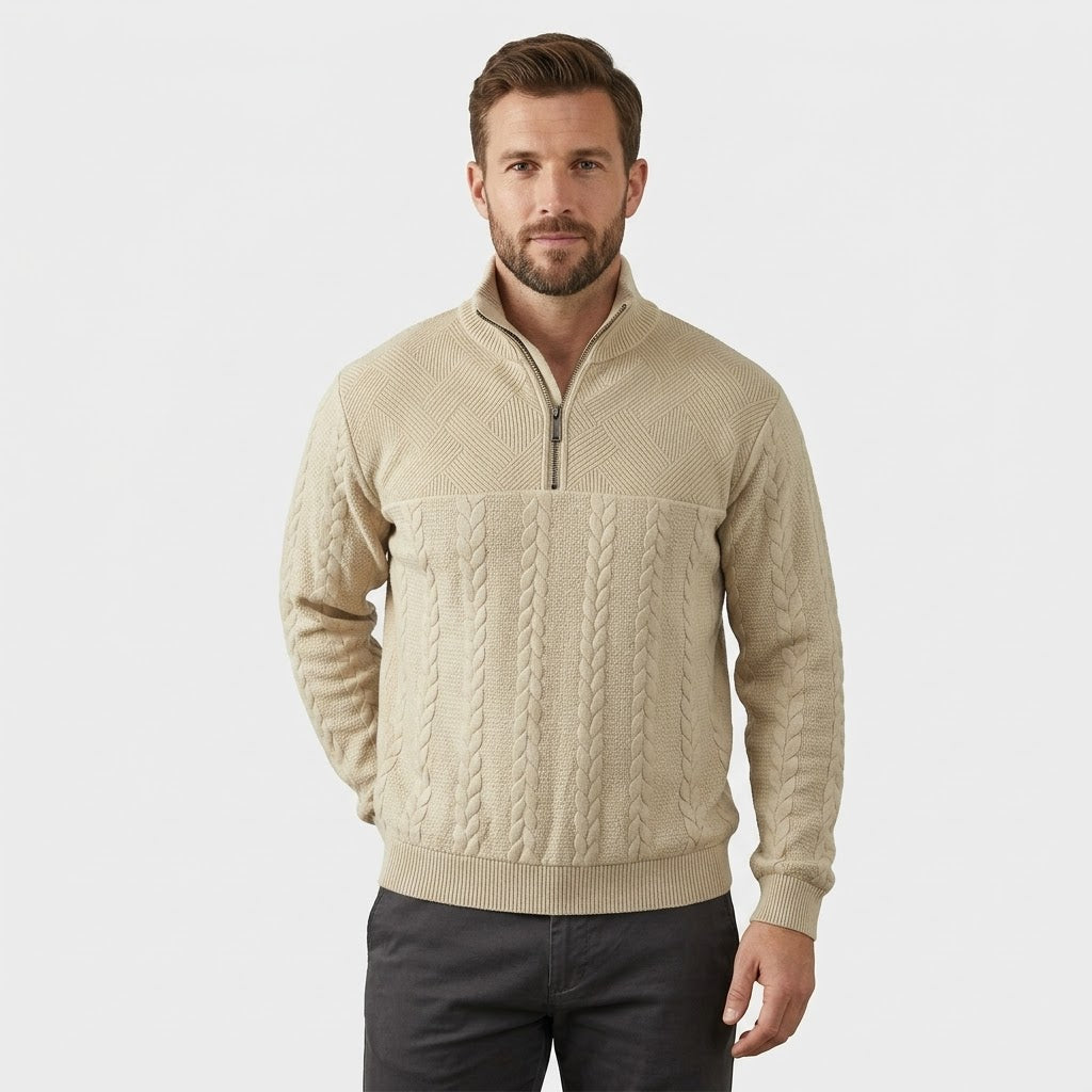 Wesentlicher Henley Pullover mit Viertel-Reißverschluss - Fayymont Co