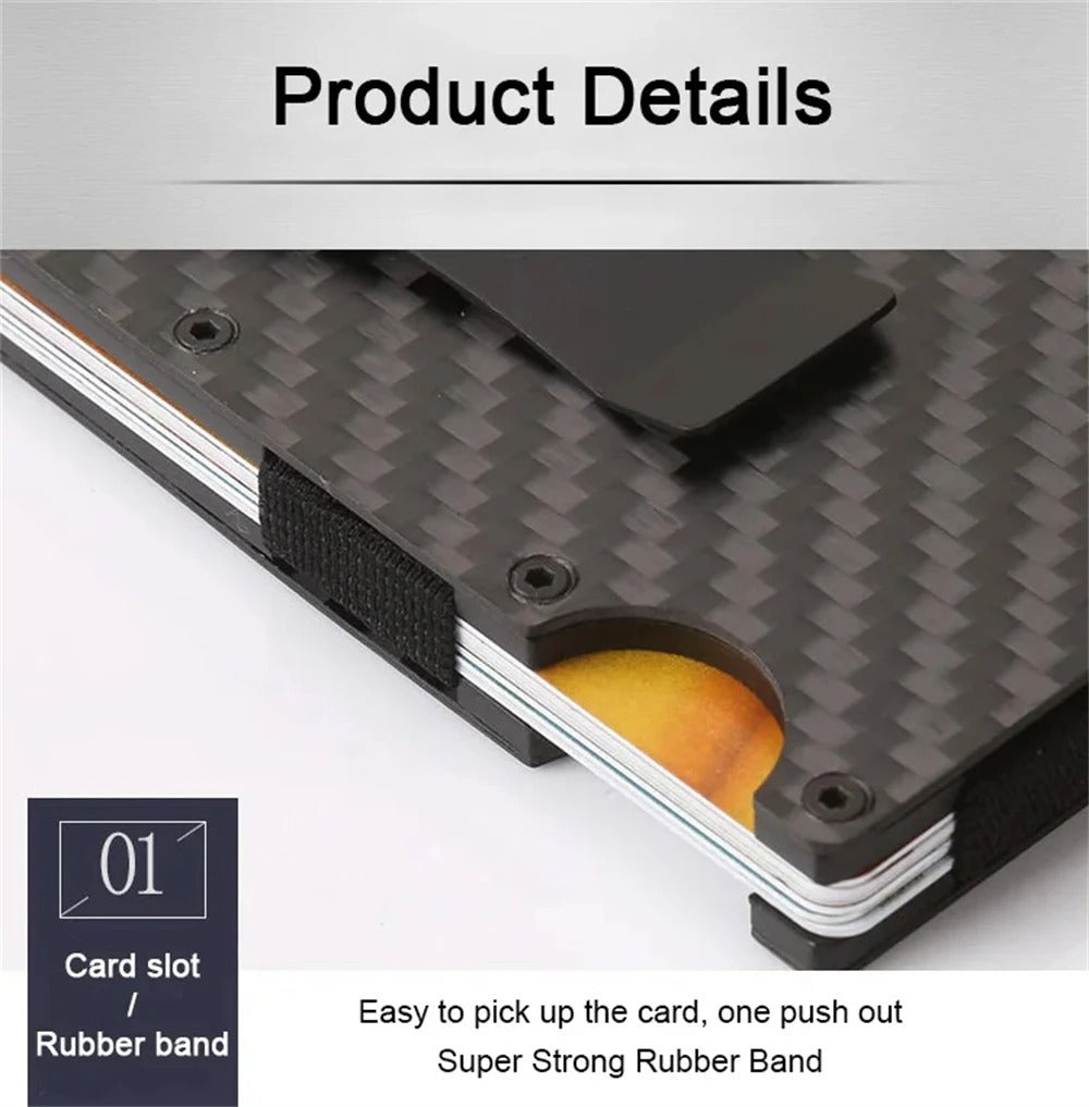 Porte-cartes RFID en fibre de carbone pour hommes et femmes - Portefeuille mince et minimaliste, portefeuille intelligent mini Red Magic