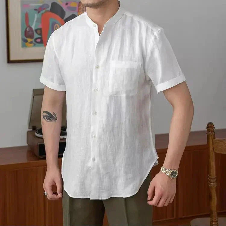 Chemise en lin à col mao — manches longues