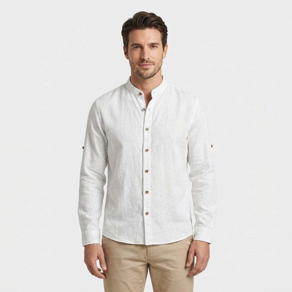 Chemise en lin Kenji Grandad-Collar
