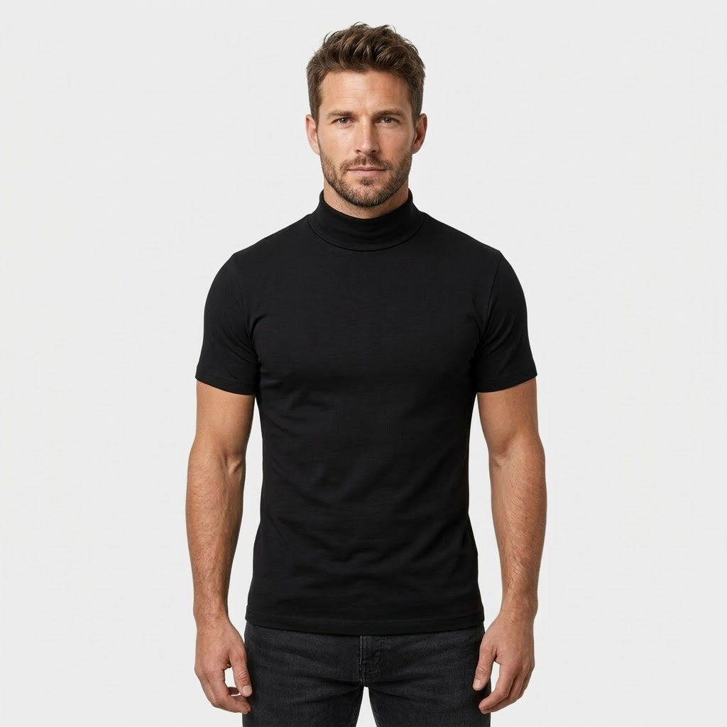 Solid Casual Turtle Neck T-Shirt