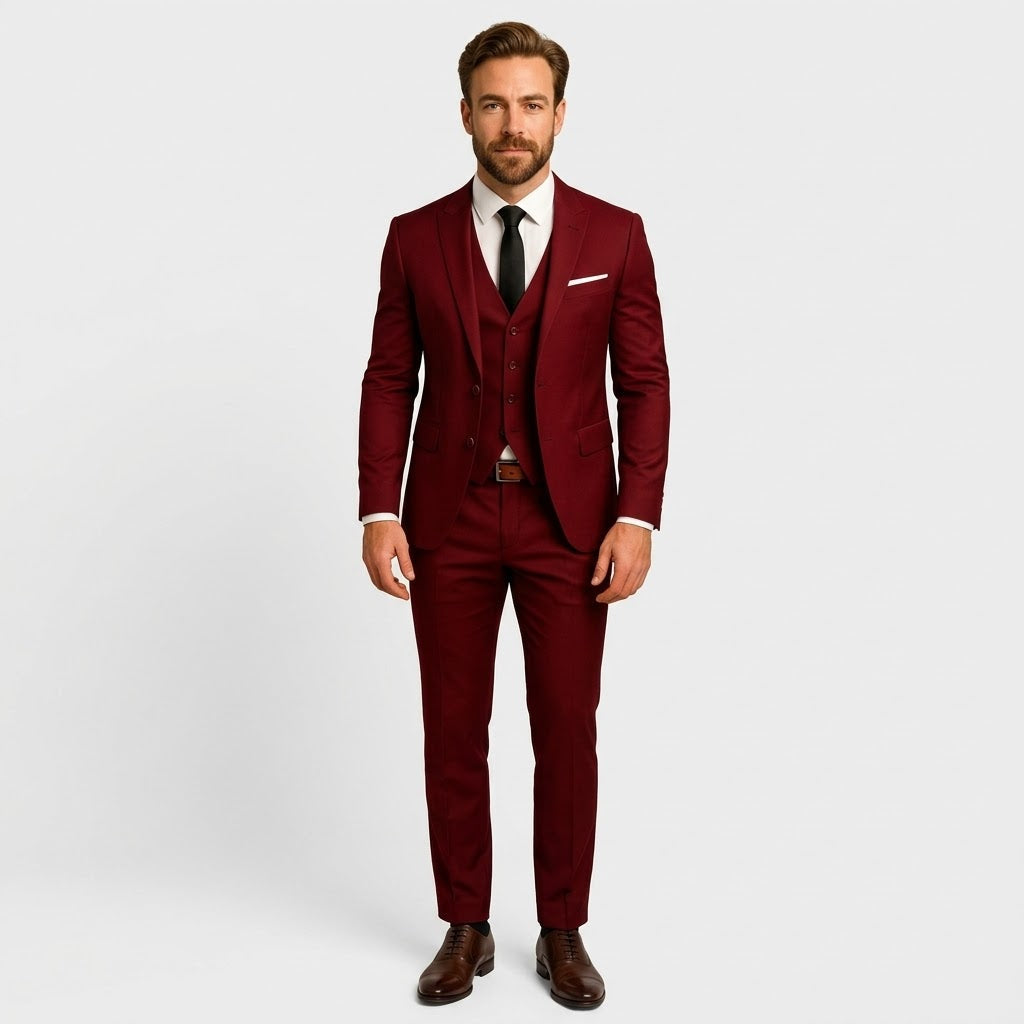 Costume slim 3 pièces pour homme – Veste ajustée, gilet et pantalon pour occasions formelles