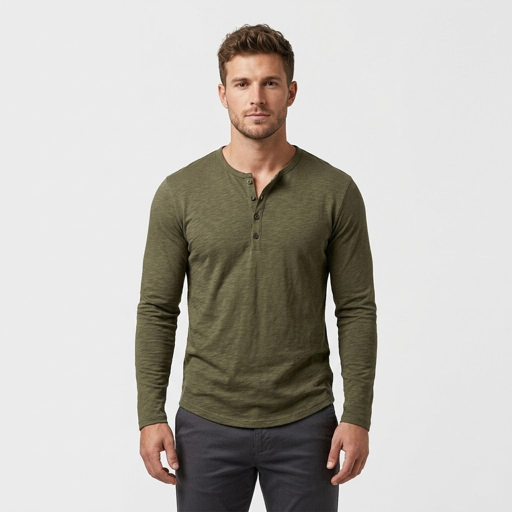 Riverside Henley à manches longues — tricot de coton
