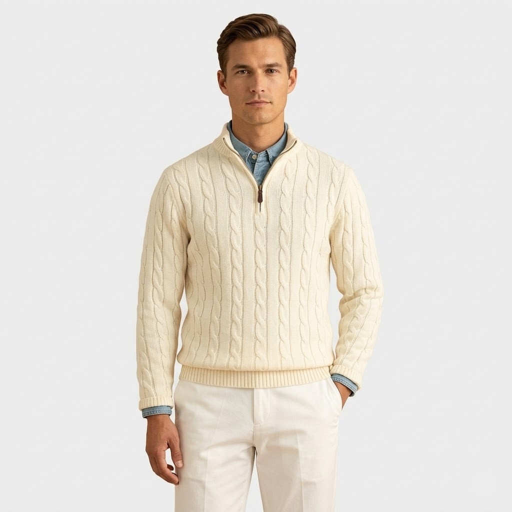 Old Money Jacquard Mock Neck Sweater