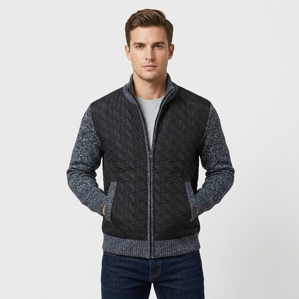 Men’s Quilted Knit Jacket with Stand Collar